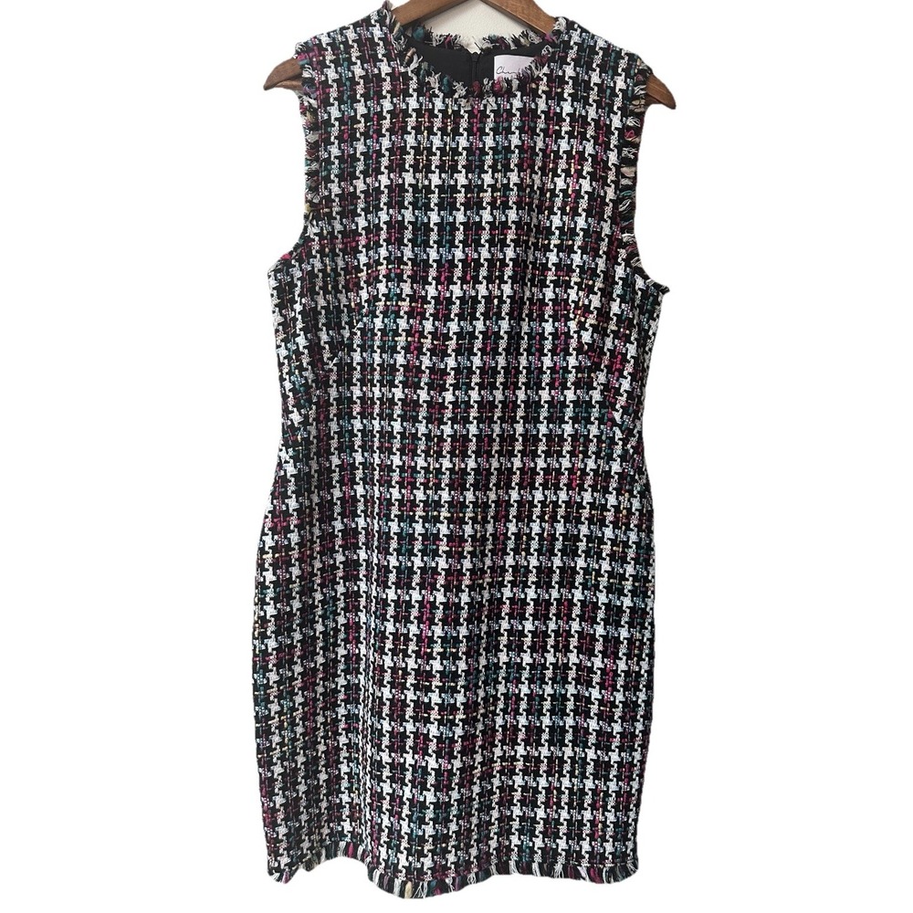 CHARLES HENRY Women's Large Sleeveless Tweed Sheath Dress Colorful Dark Office